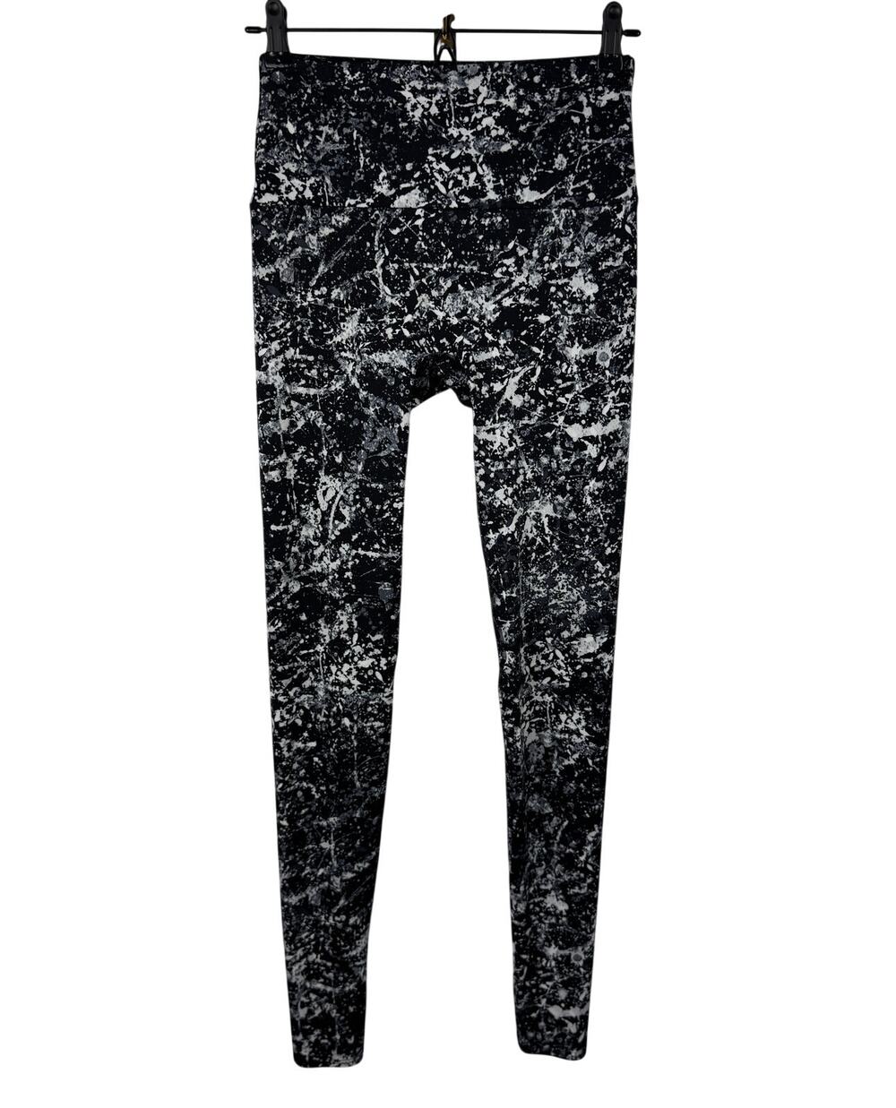K-Deer Black White Yoga Leggings Paint Splatter High-Waistband Pull-On Large L